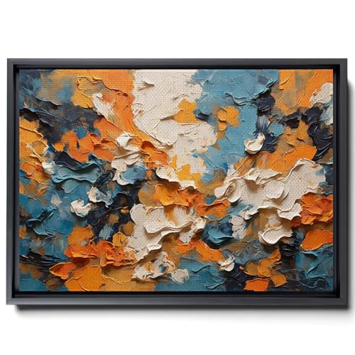 Wall Art,Textured Print, Teal Orange & Gold Abstract Print, Bathroom Decor, Picture on Canvas, Rustic Fall Print, Art Print