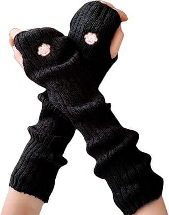Kawaii Arm Warmers for Women Y2K Long Sleeve Fingerless Japanese Harajuku Hip Hop Knitted Gloves Arm Sleeve