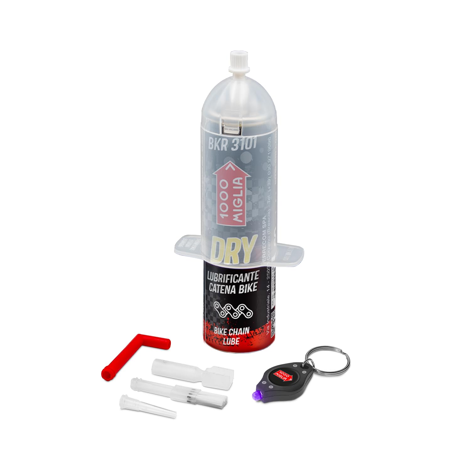 ERRECOM 1000 Miglia BKR 3101 DRY Lube Bike Chain for Dry and Dusty Weather Conditions, Protected lubricant: no contact with the propellant gas, Bag on Valve technology 60 ml + UV lamp