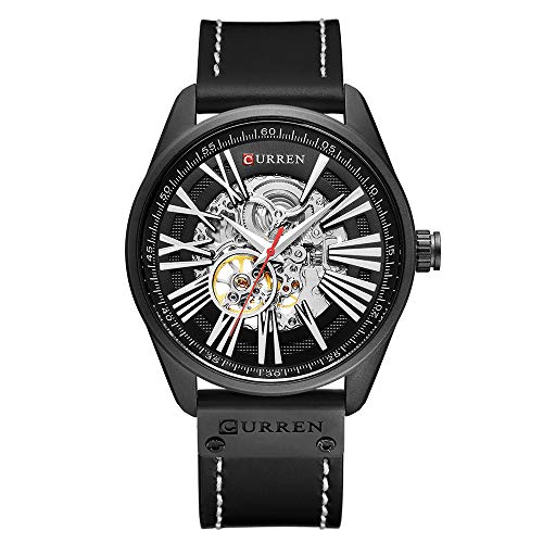 Preisvergleich Produktbild CURREN Herrenuhr Mechanische Tourbillon Uhr Armbanduhr Kalender Leder Automatische Selbstwind Sportuhr