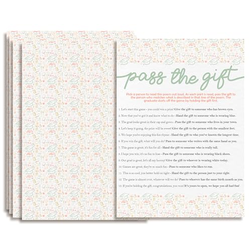 Graduation Party Games 2026 - Pass The Gift - 20 Pcs Graduation Game Cards for Graduation Party High School College Senior School 2026 Graduation Party Decorations and Supplies - A03