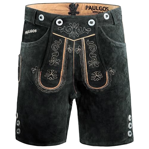 PAULGOS Herren Trachten Lederhose HK2 + Träger, Echtes Leder, Größe 52, Grau PAULGOS Herren Trachten Lederhose HK2 + Träger, Echtes Leder, Größe 52, Grau