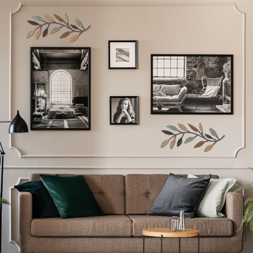 Zhengmy 2 Pieces Metal Tree Leaf Wall Decor Vine Olive Branch Leaf Wall Art Living Room, Hallway Wall Decor Outdoor Decoration(Classic Color) - Thumbnail 4