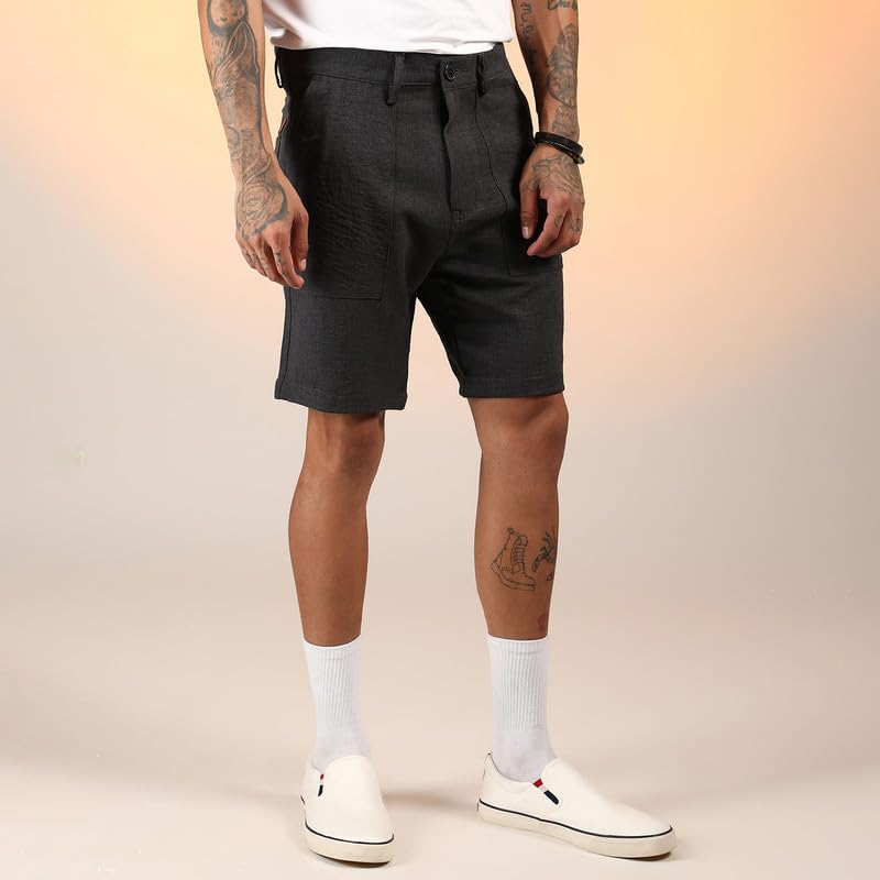 Image of CAHOOT Men's Wrinkled Tailored Shorts for Casual Wear | Mid-Rise | Regular Fit | Button Closure | Shorts Crafted with Comfort Fit for Everyday Wear