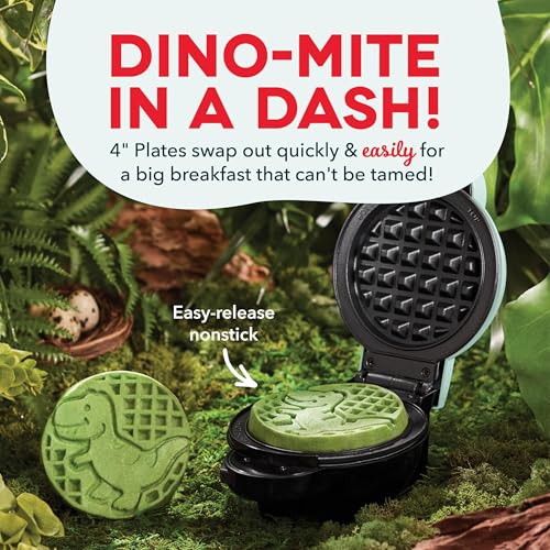 Image of Dash MultiMaker Mini System Removable Plate Set - Nonstick Replacement Plates for Fun-Shaped Waffle Breakfast - Waffle Maker Not Included - 4-Inch - Two-Pack - Unicorn & Dinosaur