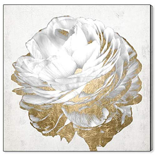 Flash Deals - 60% OFF Oliver Gal 'Gold and Light Floral White' The Floral and Botanical Wall Art Decor Collection Modern Premium Canvas Art Print