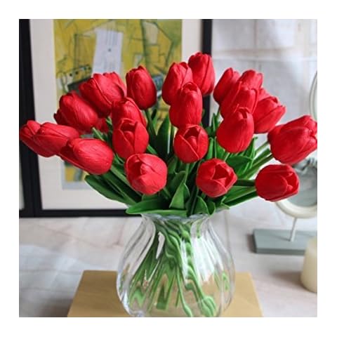 Floral Kingdom 19" Real Touch Latex Tulips for Artificial Flower Arrangements, Bridal Bouquets, Home/Office Decor (Pack of 8) (Red) Cover