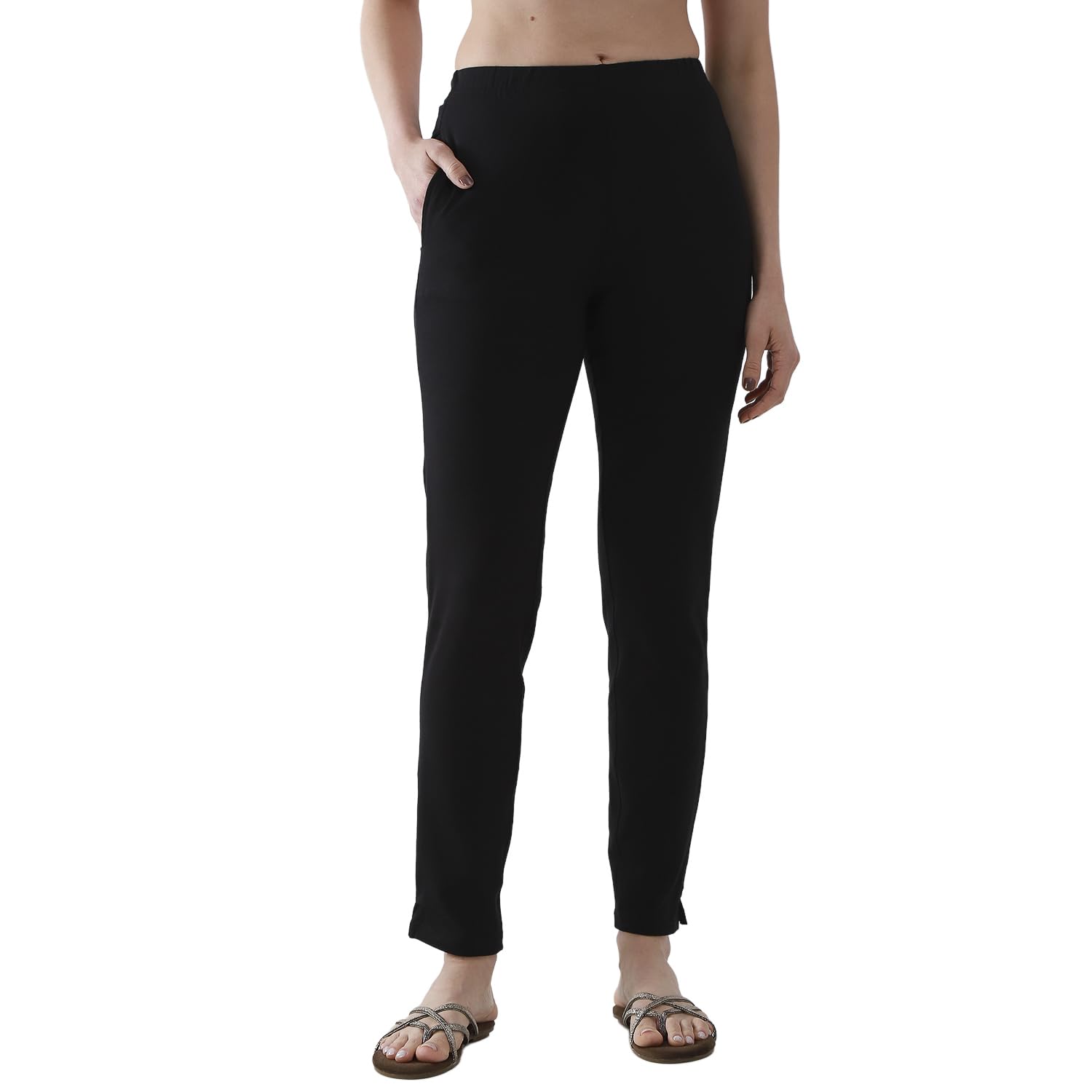 biba Women's Cotton Lycra Solid Straight Fit Pants-picture-37