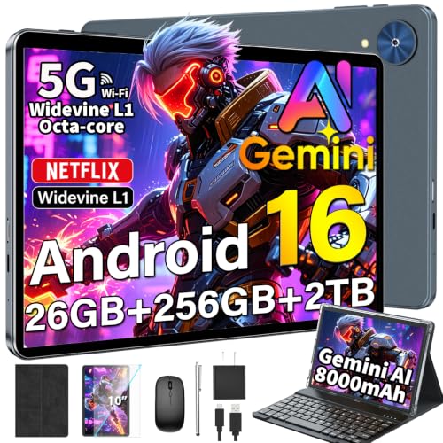 Image of YLEEBG Gemini AI Android 16 Tablet, 32GB+256GB(2TB Expand), Octa-Core, 8000mAh 5G WiFi GPS, Black Case