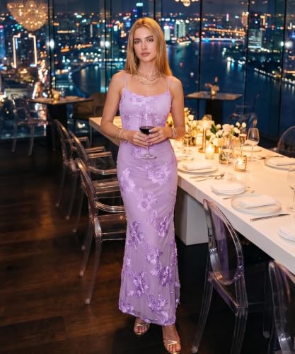 Curvphilo Women's 3D Embroidery Satin Floral Mesh Bodycon Maxi Dress - image 2