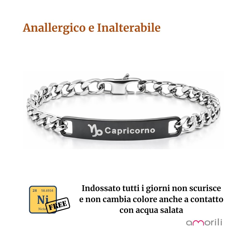 Bracciale Uomo Segno Zodiacale Acciaio Inox Incisione Costellazione Gioiello Maschile Regalo Astrologia Elegante