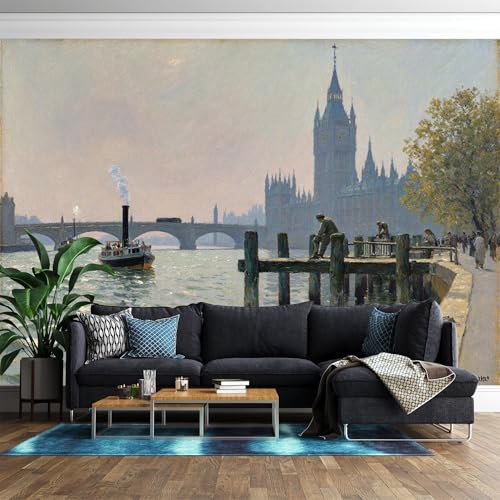 Papel pintado personalizado para pared, diseño de Londres, río Támesis, barcos, Big Ben, Palacio de Westminster, pintura escénica, extraíble, foto grande autoadhesiva para sala de estar, dormitorio