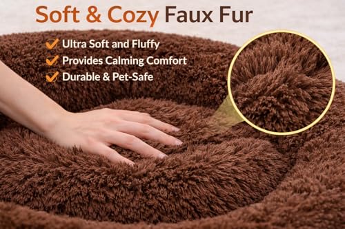 Image of ZEXSAZONE Summer Round Donut Pet Bed for Cats, Puppies, and Dogs, Cozy and Plush, Raised Bedside Support, Both Sides Use Like 2-in-1, Washable, Sizes for Small, Medium, and Large Pets. (Brown, XL)