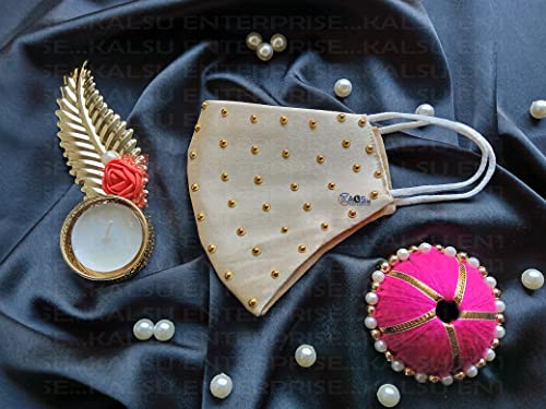 Image of ᵀᴹ : WEDDING SPECIAL Cloth Face Mask - Washable Light Weight Satin - Cotton Masks MULTI COMBO (PACK OF 1 - GOLDEN)