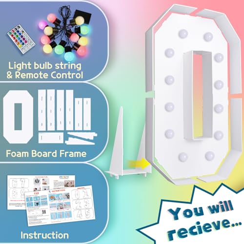 Image of Imprsv Colorful Marquee Letters 4 Feet Tall, Large Light up Letters O | RGB with Remote, Birthday Party Decorations Anniversary Wedding Decorations Assembly Required 21 Pcs Accessory Set