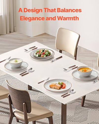 Image of VEVOR Dinnerware Set, Service for 4 (12 PCS), Round Plates and Bowls Sets, Scratch Resistant Ceramic Dinner Ware, Dishwasher and Microwave Suitable Kitchen Dish, for Dessert Salad Soup Pasta, White