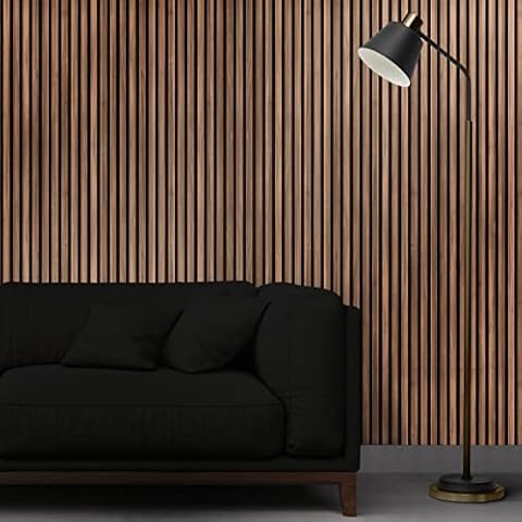 Slat Wood Wall Panels - Decorative & Sound Absorbing Contemporary Acoustic Slatted Wall & Ceiling Panelling (Walnut Sample 12CM) Cover