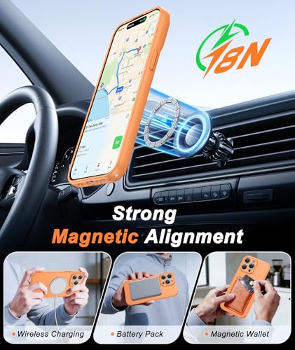 Image of FNTCASE for iPhone 14 Pro Max Case Orange: [Compatible with Magsafe] Solid Matte 14 Pro Max Magnetic Phone Cover with [Full Camera Protection] [Screen Protector] Military Grade Shockproof Protective