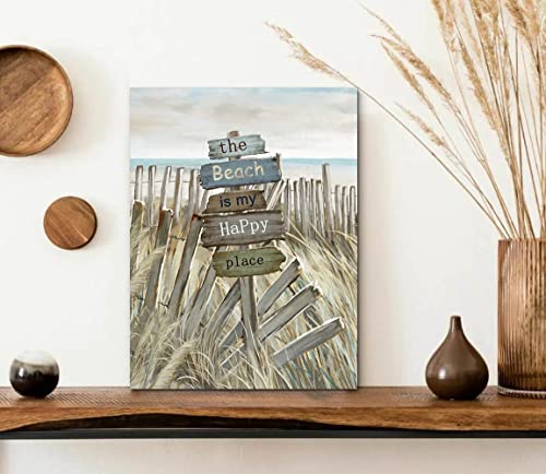 Canvas Wall Art With Fence Beach Seascape Painting Prints Modern Pictures Decor For Bedroom Bathroom Living Room Home Office (Beach-1, 11"X15") #TOP2