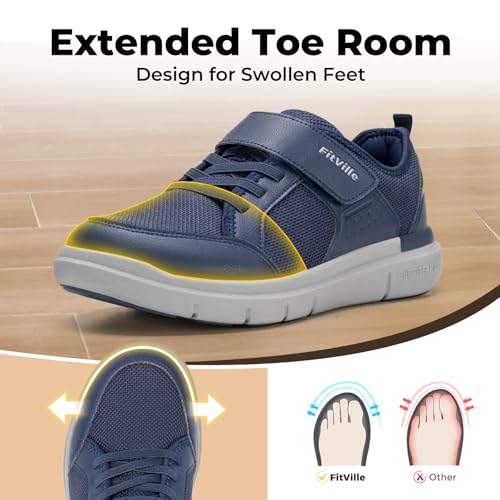 Image of FitVille Wide Diabetic Walking Shoes for Men, Lightweight Non-Slip Breathable Casual Shoes for Swollen Feet for Standing All Day