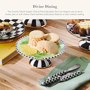 Mackenziechildssupperclubspreadersetstainlesssteelbutterspreaderscharcuterieaccessoriessetof4blackandwhitecourtlycheck Urban Country Home Decor Mackenzie childs supper club spreader set stainless steel butter spreaders charcuterie accessories set of 4 black and white courtly check urban country home decor