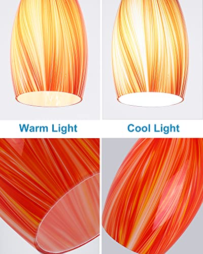Image of Oval Art Glass Lamp Shade Only Glass Light Cover Replacement for Kitchen Island replacement glass shades for Mini Pendant Ceiling Lights Chandelier Red and Orange