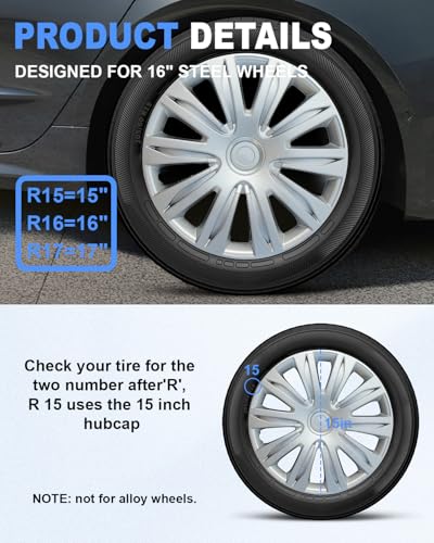Image of ABX Hubcaps,15 inch hubcaps Set of 4, Wheel Rim Cover ABS Material, Snap On Car Truck SUV Replacement, for Toyota Camry Nissan Mazda etc, Silver