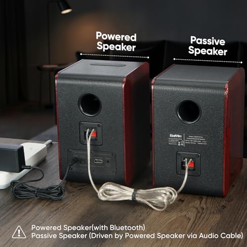 Image of Saiyin Powered Bluetooth Bookshelf Speakers with 3.75 inch Woofer, 30W*2 Record Player Speakers Compatible with TV-ARC /Optical /AUX Input | Stereo Speakers with Subwoofer Line Out for PC,TV, and Home Audio