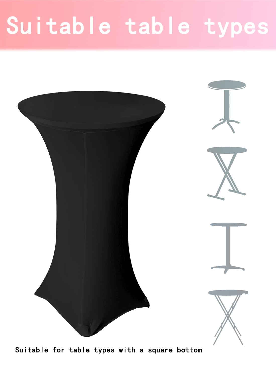 Paquete de 4 fundas de mesa de cóctel de elastano negro de 36 x 43 pulgadas, manteles de cóctel elásticos para fiestas, bodas, bares, banquetes (36 x 43 pulgadas, 4 unidades, negro)