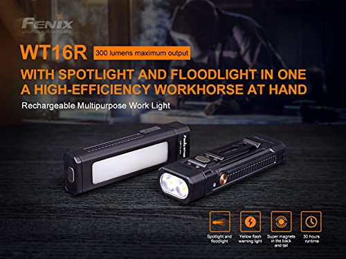 Fenix Wt16R 300 Lumen Rechargeable Magnetic Base Handheld Flashlight/Worklight With Battery And Edisonbright Charging Cable Carrying Case #TOP1