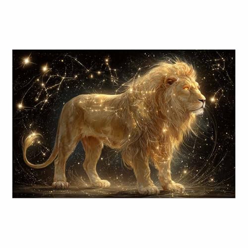Tableau lion doré CUDAOO 70x100cm art moderne en toile sans cadre pour salon