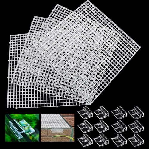 VOGGV 4 Aquarium Lid Hood Fish Tank Cover with Plastic Grid Panel Egg Crate Grate -Included 6PCS*6mm and 6PCS*10mm Fish Tank Lid Clips