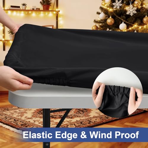 homing Rectangle Table Cloth Cover, Waterproof Polyester Elastic Fitted Tablecloth, Fits for 6 Foot Folding Tables, Washable Table Protector for Picnic, Camping, Outdoor (Black, 30" x 72") - Image 5