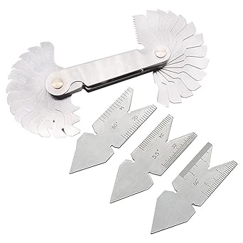 Smgda 4pcs Thread Pitch Gauges Measure Tool Set Stainless Steel 3PCS Metric 60 degree & Whitworth 55 degree & US 60 degree Center Gage with 52 Blades Inch/Metric Screw Pitch Gage