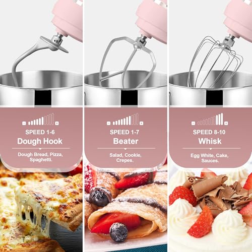 Image of Kitchen in the box 7QT 900W 10-Speed Stand Mixer, Tilt-Head Kitchen Electric Mixer with Dough Hook, Whisk & Flat Beater(Rose pink)