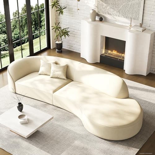 Nuipesn 94" Right-Facing Curved Sectional Sofa, Small Modern L-Shaped Couch with Chaise on Right, Plush Microfiber Cloud Sofa for Compact Living Room & Apartment, Cream Ivory