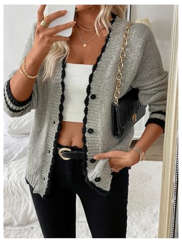 Milumia Women's Color Block Cardigan Sweaters Long Sleeve Button Open Front Cardigans3