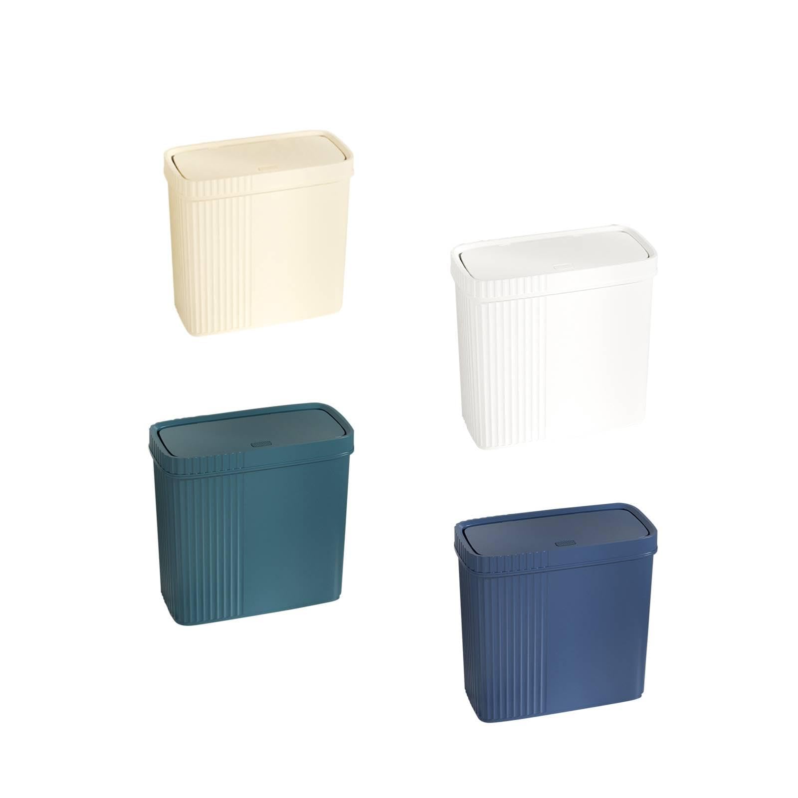 Slim Narrow Bathroom Trash Can Rectangular for Toilet Multipurpose Waste Bin Cream White-image-20