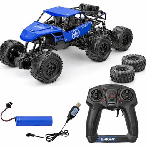 Image of 6WD RC Off-Road Rock Crawler Truck for Kids & Adults | 2.4GHz Remote Control All Terrain Car with High Grip Tires, Dual Spare Wheels & Shock Absorption | Durable Racing Toy