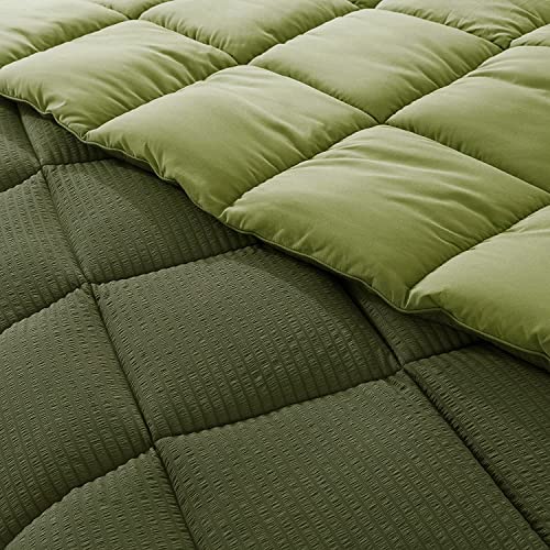 Kasentex All Season Quilted Down Alternative Comforter, Cozy Fluffy Ultra Soft Plush Luxury Brushed 100% Microfiber Bedding Reversible Duvet Insert, Dark Sage Green, King Size #TOP6