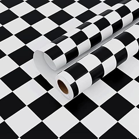 Varypaper Black and White Wallpaper Checked Contact Paper Peel and Stick Kitchen Cupboard Stickers Washable Sticky Back Plastic Vinyl Wrap for Furniture Removable Self-Adhesive Living Room 40cm×2m Cover