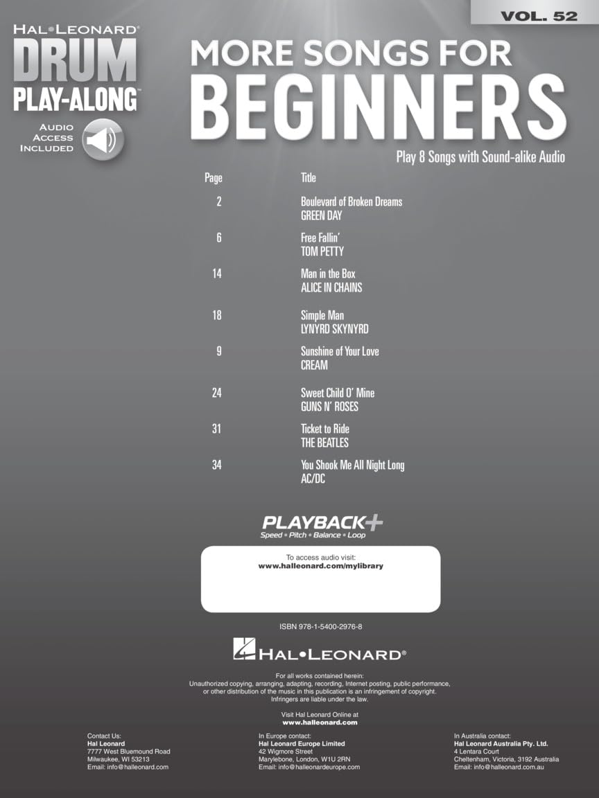 More Songs for Beginners Drum Play-Along Volume 52 (Hal Leonard Drum Play-Along, 52)