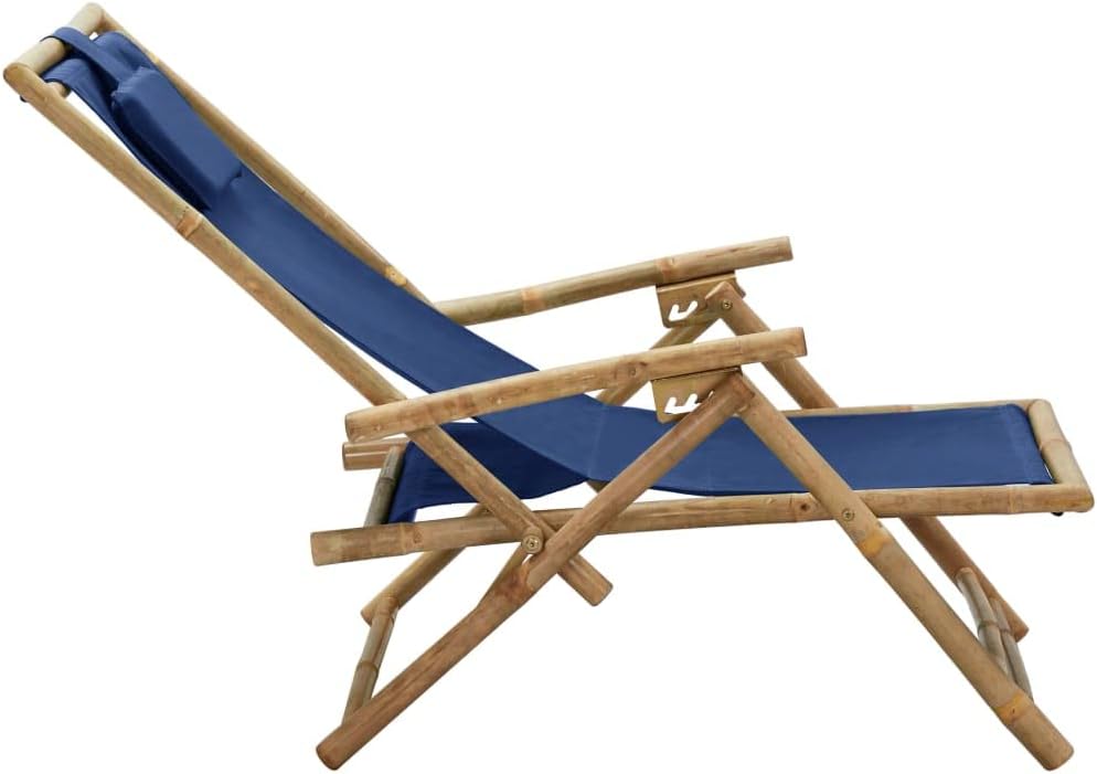 Reclining Relaxing Chair Navy Blue,Camping Chair,Patio Armchairs,Lawn Chairs,Deck Chair,Club Chairs,Bistro Chairs,Lounge Chairs,for Garden,Backyard,Lawn,Porch,Poolside,Balcony,Bamboo and Fabric