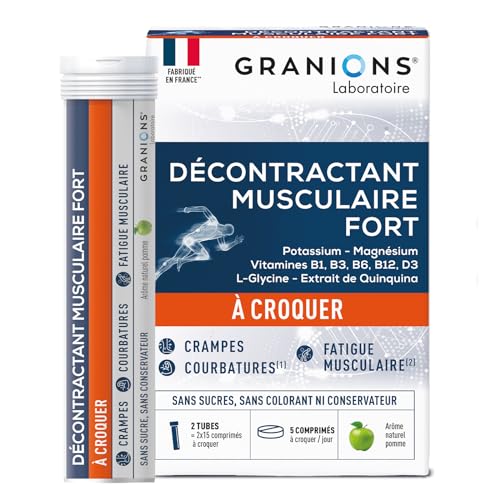 GRANIONS Décontractant Musculaire Fort à croquer | Soulagement rapide des crampes, courbatures, contractures et fatigue musculaire | Minéraux potassium...