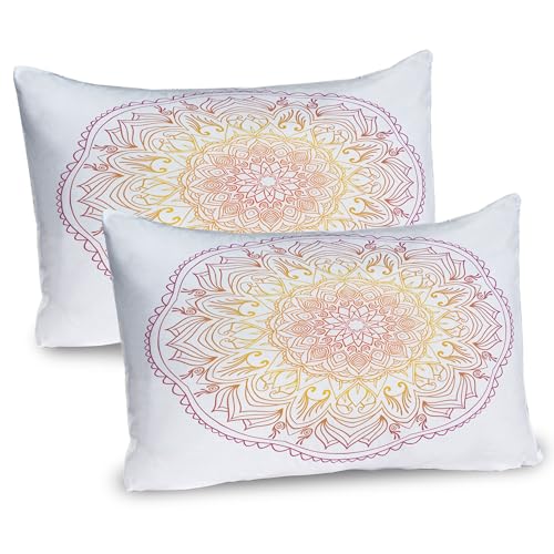 Ambesonne Rainbow Mandala Pillow Sham Set of 2, Traditional Colorful Exotic Orient Design Ombre Effect Print, Quality Microfiber Bedding Item for All Seasons, 30
