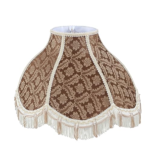 Image of Aspen Creative 30309 Transitional Scallop Bell Shape Spider Construction Lamp Shade in Brown with Beige Trim, 17 inch wide (6 inch x 17 inch x 12 inch)