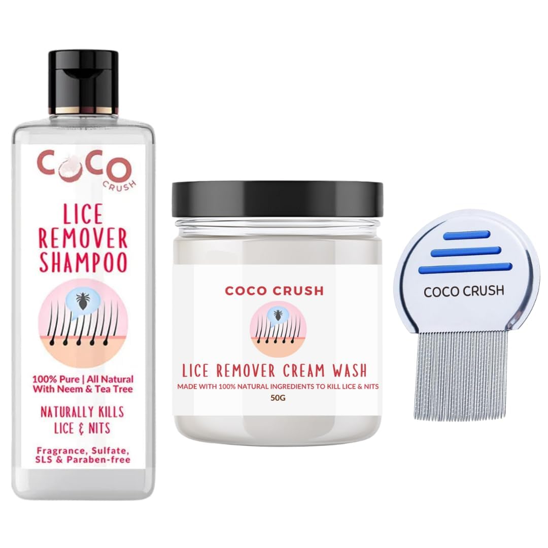 Coco Crush Ayurvedic Anti-Lice Treatment Bundle: Shampoo, 200ml; Hair Cream Wash, 50g; Comb | 100% Natural | Single Wash Solution | Safe for Kids | Neem, Tea Tree & Camphor Enriched (250ML + Comb)-image-33