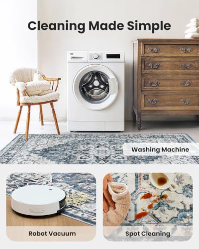 AMADA HOMEFURNISHING 3x5 Washable Area Rug, Low-Profile Entryway Rug with Non-Slip Backing & Durable Edge Binding, Vintage Rugs for Bedroom, Entryway & Kitchen