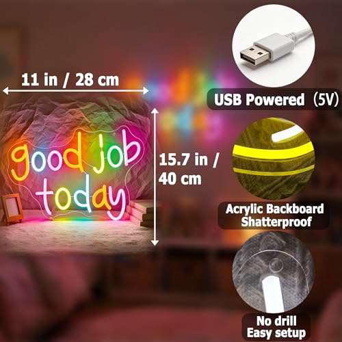 Image of Good Job Today Neon Sign for Wall Decor Light Up Sign Positive Led Signs for Class Room Party Home Wall Decor USB Powered