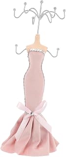 CTIRCHIU Necklace Holder Jewelry Display, Pink Iron Resin Organizer | Keeps Necklaces Upright, Tidy Bedside Storage, Protects Chains, Holds Bracelets and Ear Hoops